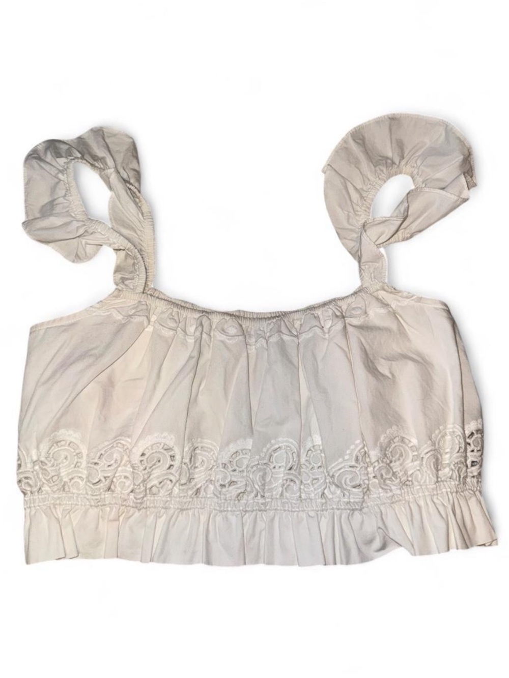 LPA Floral Embroidered Crop Top in White with ruffled straps size M
